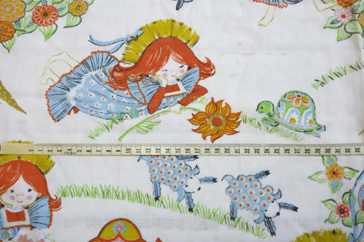 レトロ 女の子 ネコ 犬 羊 動物 ピクニック メルヘン ヴィンテージ ユーズドシーツ(1/2) USA