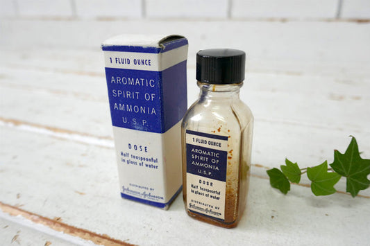 AROMATIC SPIRIT OF AMMONIA USP ジョンソン&ジョンソン アンモニア ヴィンテージ ガラス容器 薬瓶 パッケージ紙箱付き