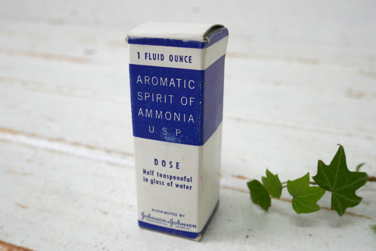 AROMATIC SPIRIT OF AMMONIA USP ジョンソン＆ジョンソン アンモニア ヴィンテージ ガラス容器 薬瓶 パッケージ紙箱付き