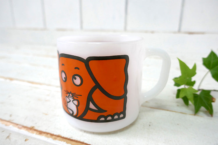 FEDERAL GLASS フェデラル ゾウ ぞう ネズミ ミルクガラス製 60's ヴィンテージ マグカップ 食器 USA