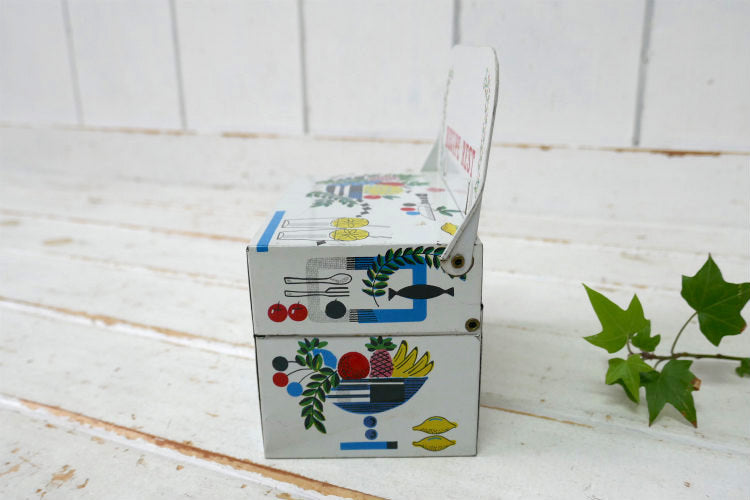 RECIPES RECIPE REST レトロ フルーツ柄 折り畳み式 カードスタンド レシピカード付き ティン製 50's ヴィンテージ レシピボックス レシピ缶 里帰り品