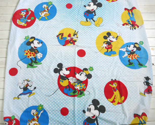 ミッキー&フレンズ 水玉 ダンス柄 ヴィンテージ ユーズドシーツ ベッドシーツ(ボックスタイプ) USA