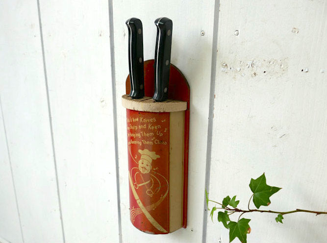 OLD シェフ 木製 ティン製 1940~1950s ヴィンテージ キッチン ナイフホルダー 包丁スタンド USA