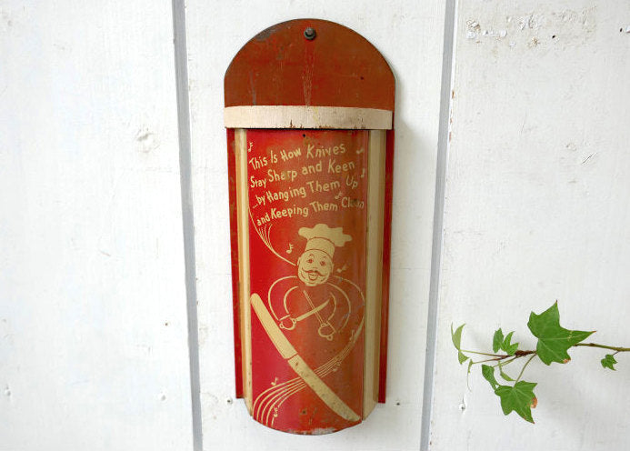 OLD シェフ 木製 ティン製 1940~1950s ヴィンテージ キッチン ナイフホルダー 包丁スタンド USA