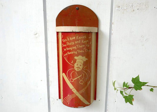 OLD シェフ 木製 ティン製 1940~1950s ヴィンテージ キッチン ナイフホルダー 包丁スタンド USA