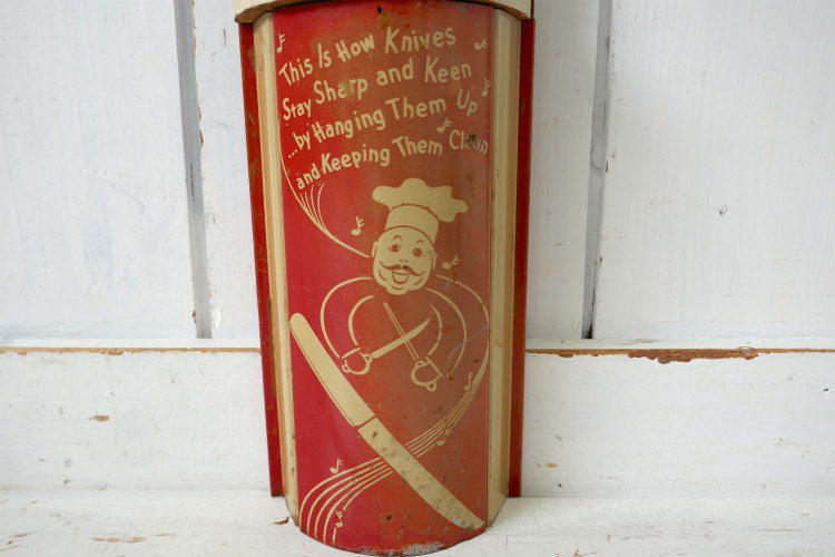 OLD シェフ 木製 ティン製 1940~1950s ヴィンテージ キッチン ナイフホルダー 包丁スタンド USA