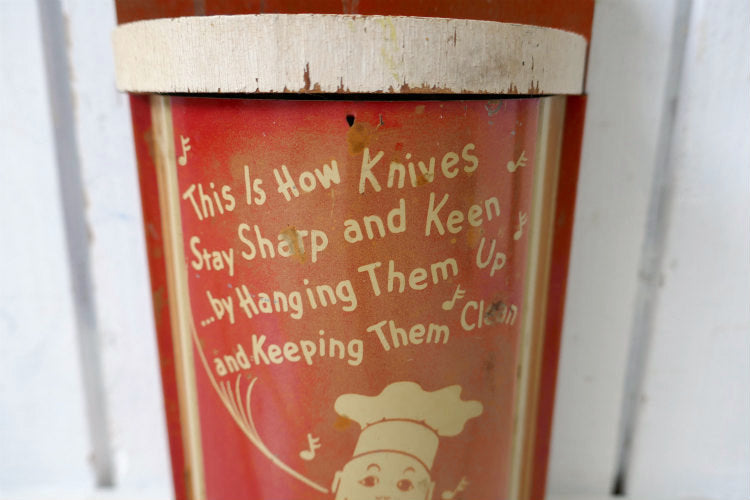 OLD シェフ 木製 ティン製 1940~1950s ヴィンテージ キッチン ナイフホルダー 包丁スタンド USA