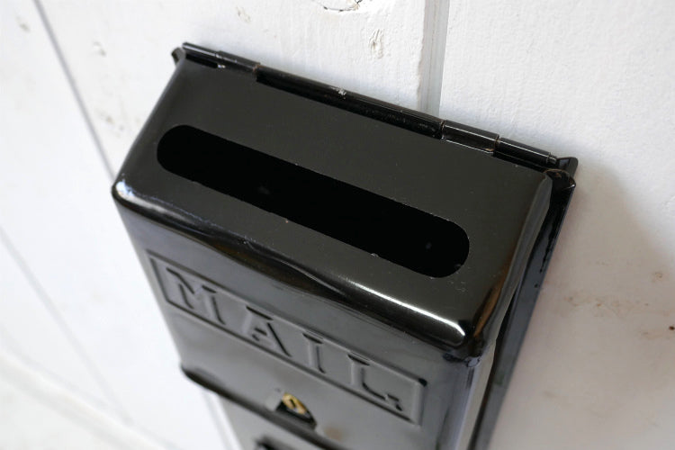 THE Fulton 鍵２本＆新聞受け付き ブラック エナメル デッドストック ヴィンテージ メールボックス 郵便受け ポスト USA