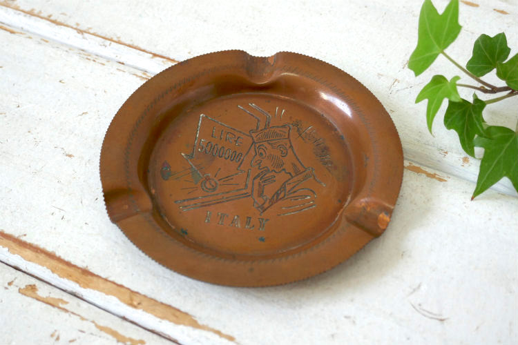 ITALY イタリア製 水兵 コッパー 銅製 ヴィンテージ アシュトレイ  灰皿 トレイ Art Deco アールデコ