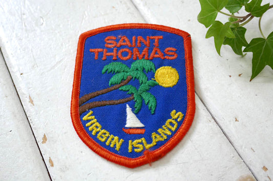 セントトーマス島 SAINT THOMAS VIRGIN ISLANDS ヤシの木 パームツリー ヨット 夕日 ヴィンテージ ワッペン 刺繍 USA デッドストック