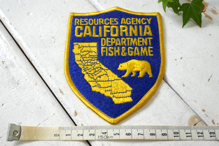 カリフォルニア CALIFORNIA DEPARTMENT 政府機関 FISH&GAME ビンテージ 刺繍 ワッペン デッドストック US ファッション