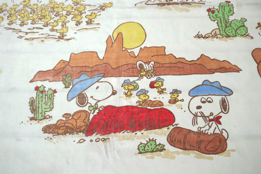 スヌーピー ピーナッツの仲間たち ピーナッツギャング ウエスタン カウボーイ キャンプ 70's ヴィンテージ ユーズドシーツ フラットシーツ USA 送料無料