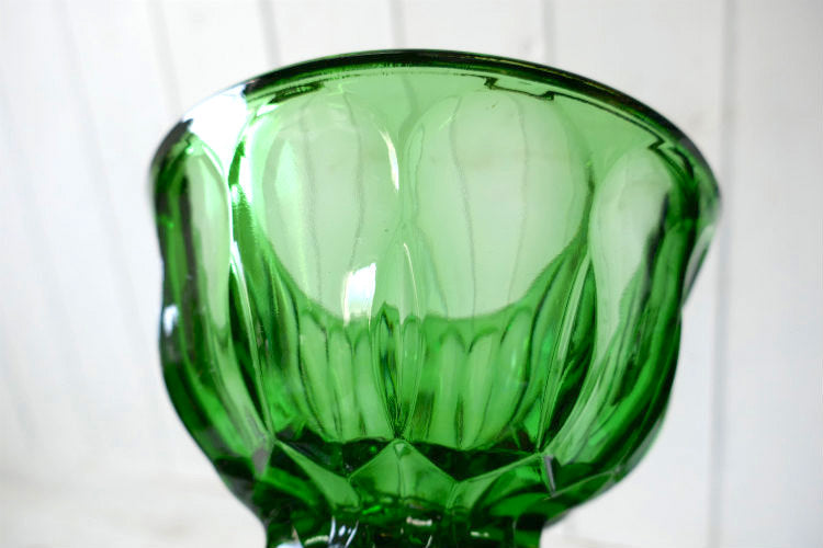 アンカーホッキング 70's フェアフィールド ミッドセンチュリー グリーン プレスガラス フッテッド ヴィンテージ キャンディディッシュ ボウル 食器 USA