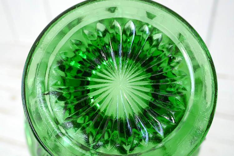 アンカーホッキング 70's フェアフィールド ミッドセンチュリー グリーン プレスガラス フッテッド ヴィンテージ キャンディディッシュ ボウル 食器 USA