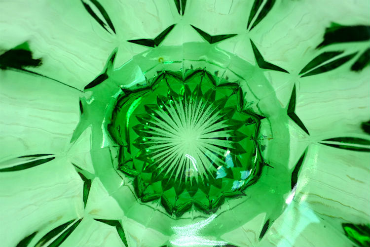 アンカーホッキング 70's フェアフィールド ミッドセンチュリー グリーン プレスガラス フッテッド ヴィンテージ キャンディディッシュ ボウル 食器 USA