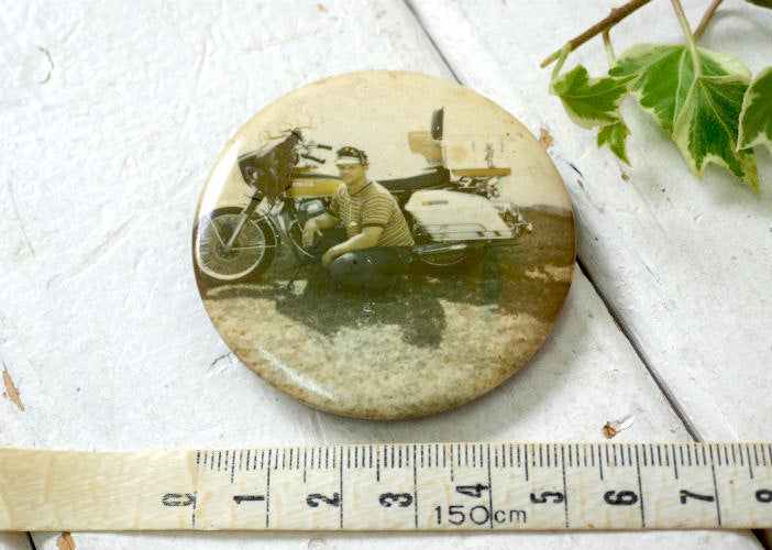 HONDA ホンダ バイク CB750 モーターサイクル バイカー ピクチャープリント ヴィンテージ 缶バッジ USA