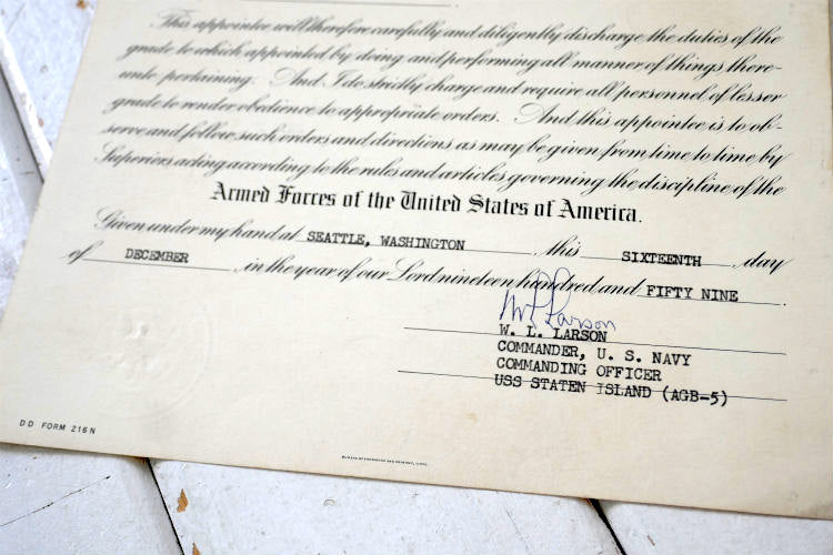 UNITED STATES OF AMERICA DEPARTMENT OF THE NAVY 1959年 二等無線士 米軍放出品 任命 辞令書 ミリタリー 海軍 USA