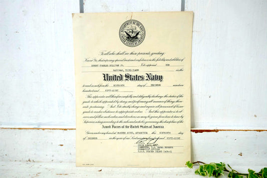 UNITED STATES OF AMERICA DEPARTMENT OF THE NAVY 1958 ヴィンテージ 三等無線士 米軍放出品任命 辞令書 ミリタリー 海軍 USA 印刷物