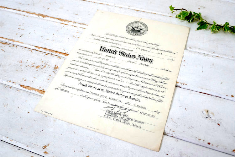 UNITED STATES OF AMERICA DEPARTMENT OF THE NAVY 1958 ヴィンテージ 三等無線士 米軍放出品任命 辞令書 ミリタリー 海軍 USA 印刷物