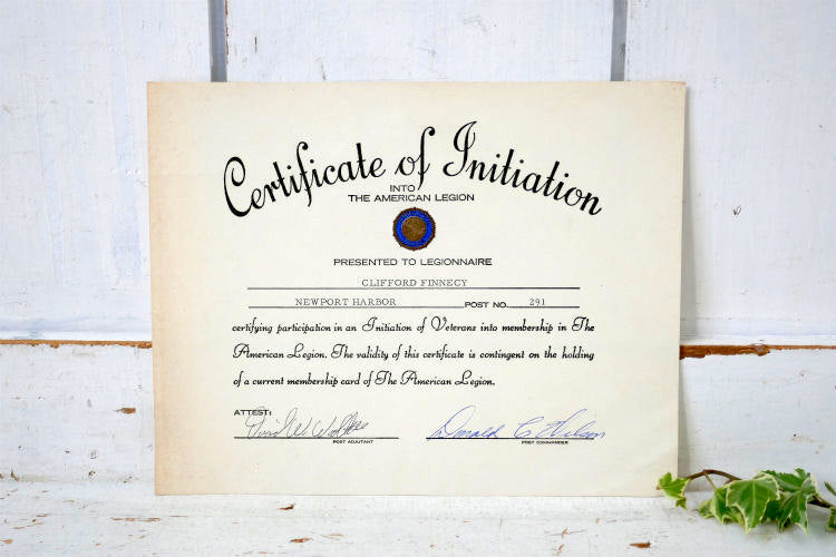 US THE AMERICAN LEGION アメリカ軍 米軍実物 ヴィンテージ ミリタリー 印刷物 書類 感謝状 米軍放出品 直筆サイン