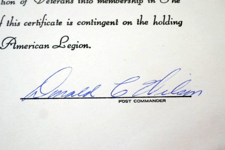 US THE AMERICAN LEGION アメリカ軍 米軍実物 ヴィンテージ ミリタリー 印刷物 書類 感謝状 米軍放出品 直筆サイン