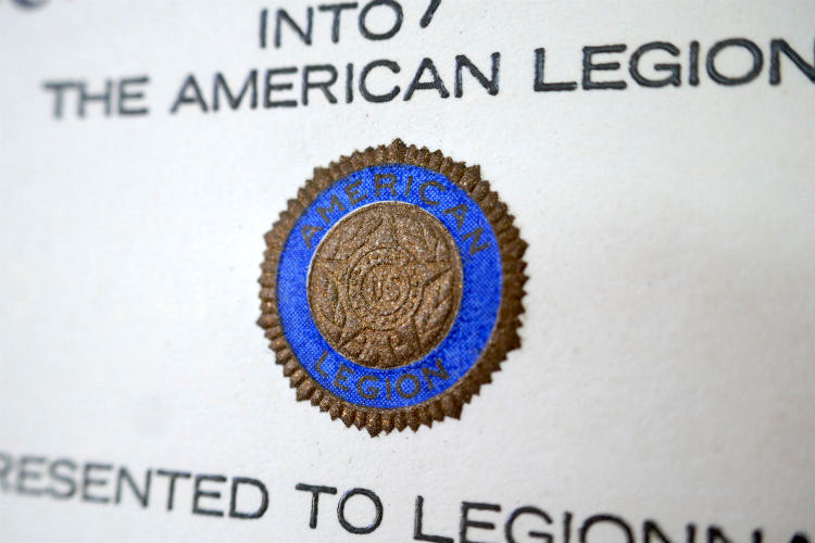 US THE AMERICAN LEGION アメリカ軍 米軍実物 ヴィンテージ ミリタリー 印刷物 書類 感謝状 米軍放出品 直筆サイン