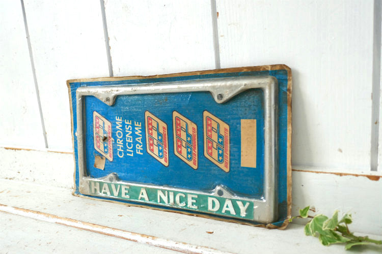 Auto Products クロム製 HAVE A NICE DAY デッドストック ヴィンテージ ナンバーフレーム カーライセンスフレーム アメ車 USA