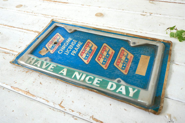 Auto Products クロム製 HAVE A NICE DAY デッドストック ヴィンテージ ナンバーフレーム カーライセンスフレーム アメ車 USA