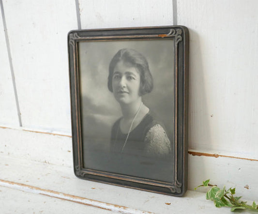 アールヌーヴォー デザイン モノクロ 写真入り 木製 手彫り アンティーク フォトフレーム 額縁 ピクチャーフレーム ノスタルジック USA