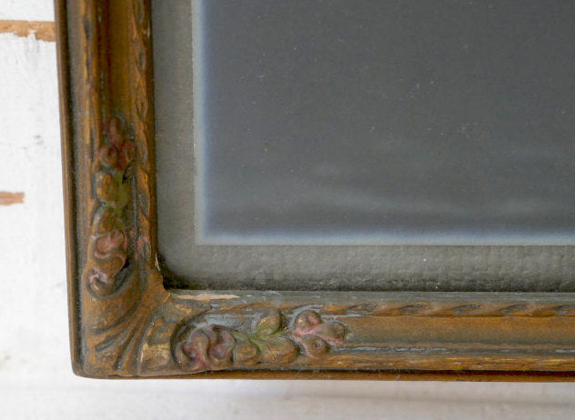 フラワー装飾 モノクロ 写真入り ゴールドトーン 木製 手彫りアンティーク フォトフレーム 額縁 ピクチャーフレーム 額装 ノスタルジック USA