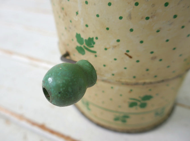 ミントグリーン×クリーム リーフ柄 木製ハンドル 1930~40's ヴィンテージ 粉ふるい シフター フラワーシフター キッチンツール USA