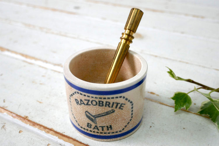 RAZOBRITE BATH セラミックBARBER SHOP 1930~1940s ヴィンテージ カミソリ 髭 容器 バーバーショップ  床屋 理髪店
