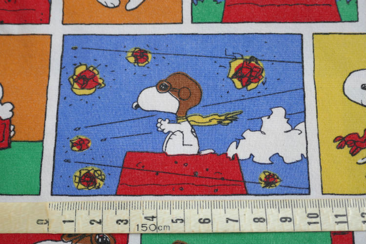 SNOOPY スヌーピー フライングエース ウッドストック 12パターン パネル柄 ヴィンテージ USEDフラットシーツ(1/4) ファブリック 生地