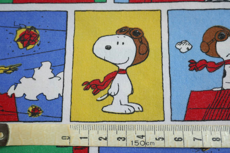 SNOOPY スヌーピー フライングエース ウッドストック 12パターン パネル柄 ヴィンテージ USEDフラットシーツ(1/4) ファブリック 生地