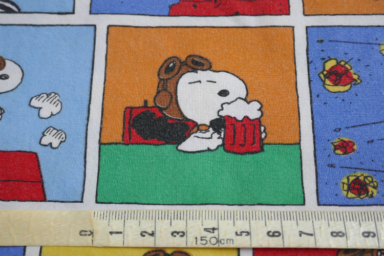 SNOOPY スヌーピー フライングエース ウッドストック 12パターン パネル柄 ヴィンテージ USEDフラットシーツ(1/4) ファブリック 生地