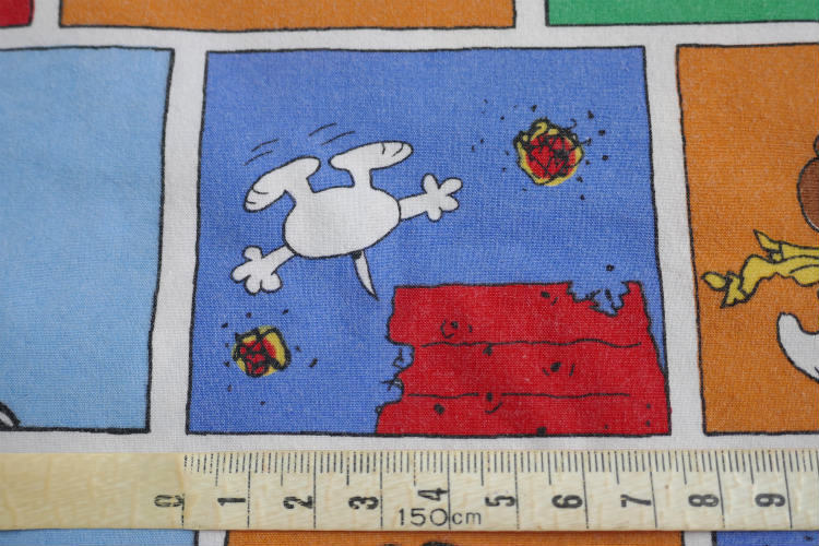 SNOOPY スヌーピー フライングエース ウッドストック 12パターン パネル柄 ヴィンテージ USEDフラットシーツ(1/4) ファブリック 生地