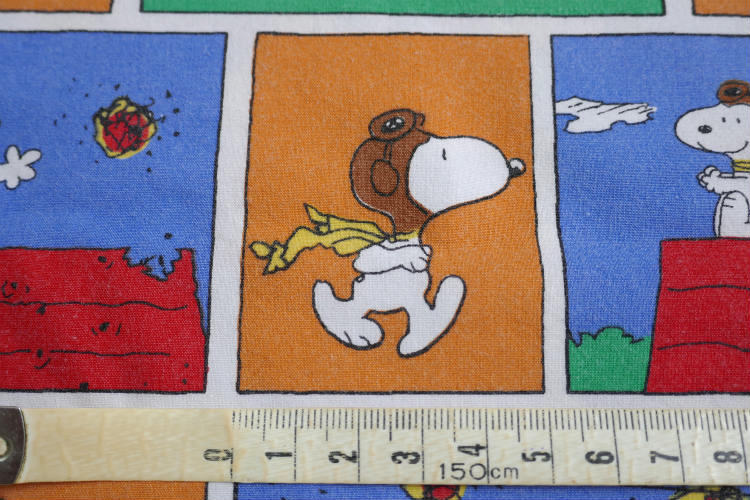 SNOOPY スヌーピー フライングエース ウッドストック 12パターン パネル柄 ヴィンテージ USEDフラットシーツ(1/4) ファブリック 生地