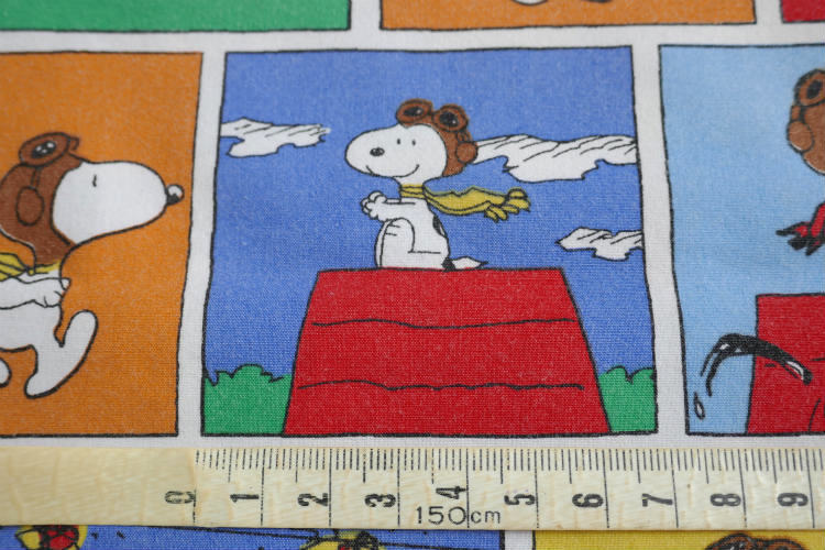 SNOOPY スヌーピー フライングエース ウッドストック 12パターン パネル柄 ヴィンテージ USEDフラットシーツ(1/4) ファブリック 生地