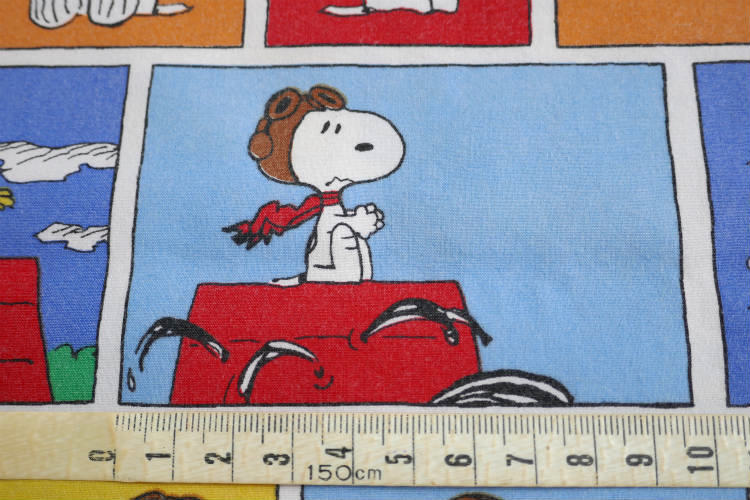 SNOOPY スヌーピー フライングエース ウッドストック 12パターン パネル柄 ヴィンテージ USEDフラットシーツ(1/4) ファブリック 生地