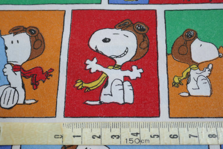 SNOOPY スヌーピー フライングエース ウッドストック 12パターン パネル柄 ヴィンテージ USEDフラットシーツ(1/4) ファブリック 生地