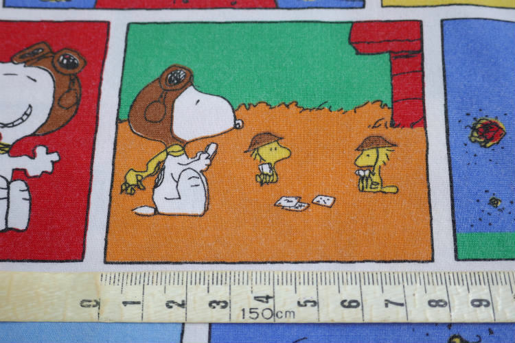SNOOPY スヌーピー フライングエース ウッドストック 12パターン パネル柄 ヴィンテージ USEDフラットシーツ(1/4) ファブリック 生地