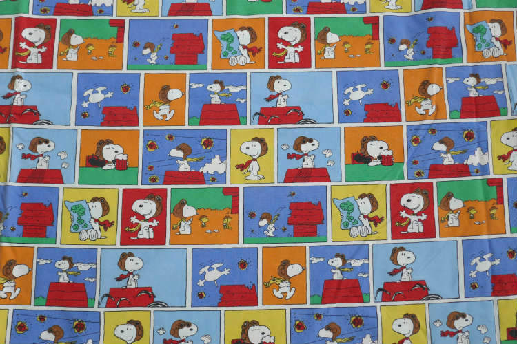 SNOOPY スヌーピー フライングエース ウッドストック 12パターン パネル柄 ヴィンテージ USEDフラットシーツ(1/4) ファブリック 生地