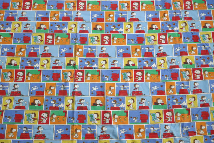 SNOOPY スヌーピー フライングエース ウッドストック 12パターン パネル柄 ヴィンテージ USEDフラットシーツ(1/4) ファブリック 生地