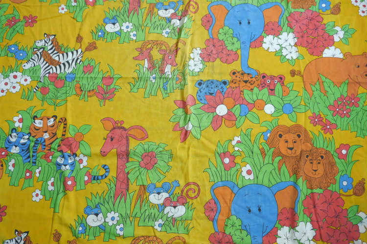 CANNON社 動物 アニマル ジャングル柄 70's ヴィンテージ ユーズドシーツ(ボックスタイプ) USA