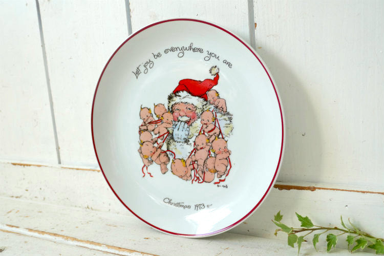 キューピー ローズオニール クリスマス 限定版 サンタクロース 陶磁器 1973年 ヴィンテージ 絵皿 プレート 飾り皿 コレクタープレート