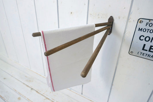 木製 シャビー 3連 スイングアーム 可動式 アンティーク OLD タオルハンガー タオルバー USA