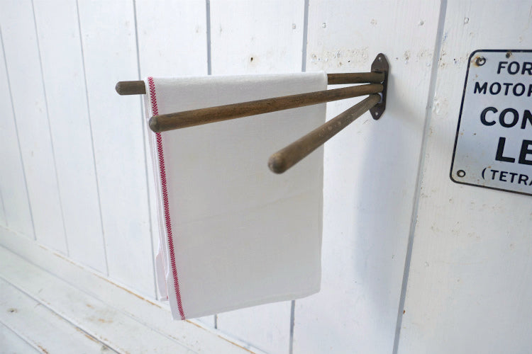 木製 シャビー 3連 スイングアーム 可動式 アンティーク OLD タオルハンガー タオルバー USA