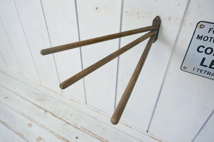 木製 シャビー 3連 スイングアーム 可動式 アンティーク OLD タオルハンガー タオルバー USA