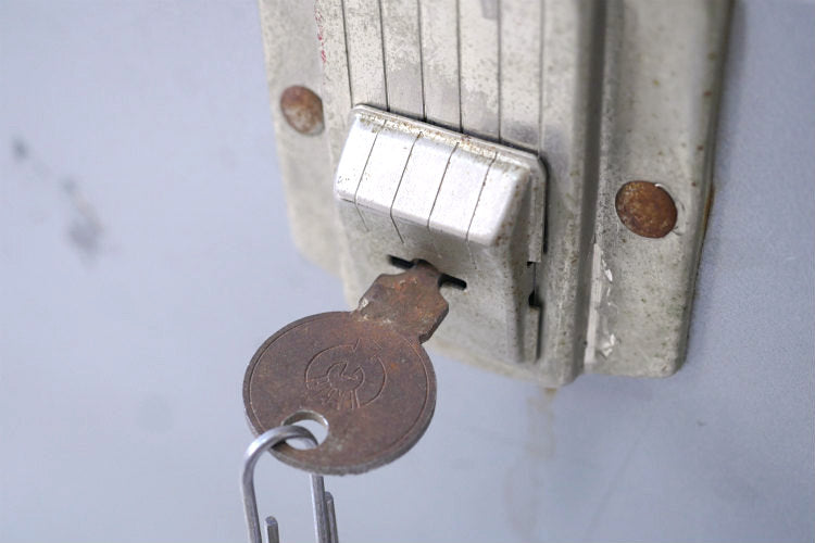 インダストリアル 鍵付き グレー スチール製 ヴィンテージ ファイルケース 書類ケース USA