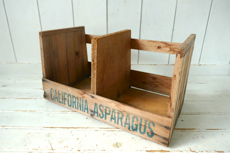California Asparagus カリフォルニア アスパラガス 仕切り付き ヴィンテージ ウッドボックス 木箱 ベジタブルボックス USA